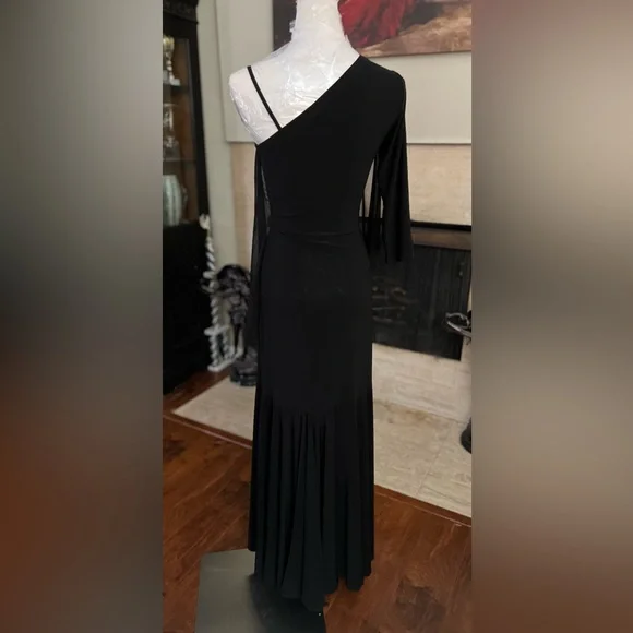 Ballroom Smooth one shoulder practice dance dress black - Picture 12 of 14